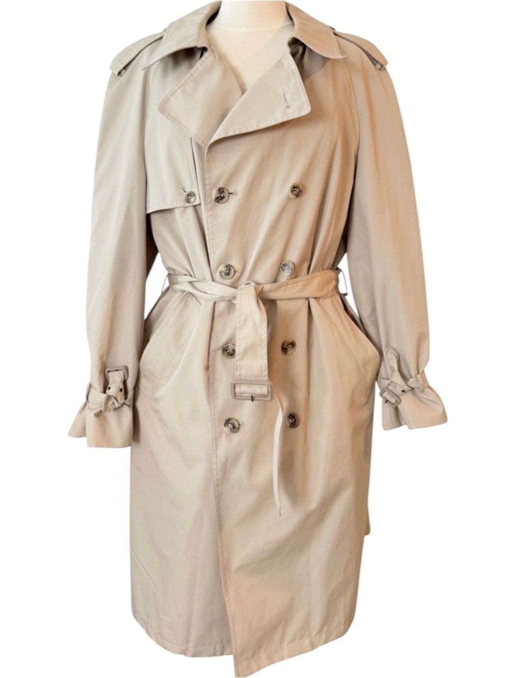 Vintage Sears Beige Double-Breasted Longline Classic Khaki Trench Coat